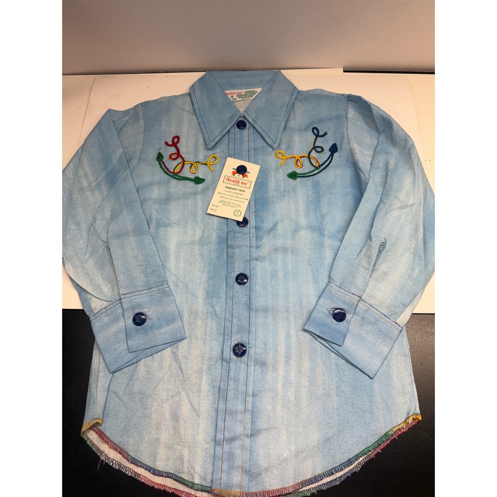 Vintage Health-tex Stantogs Boys Blue Embroidered Western Shirt Size 6 NWT 5672